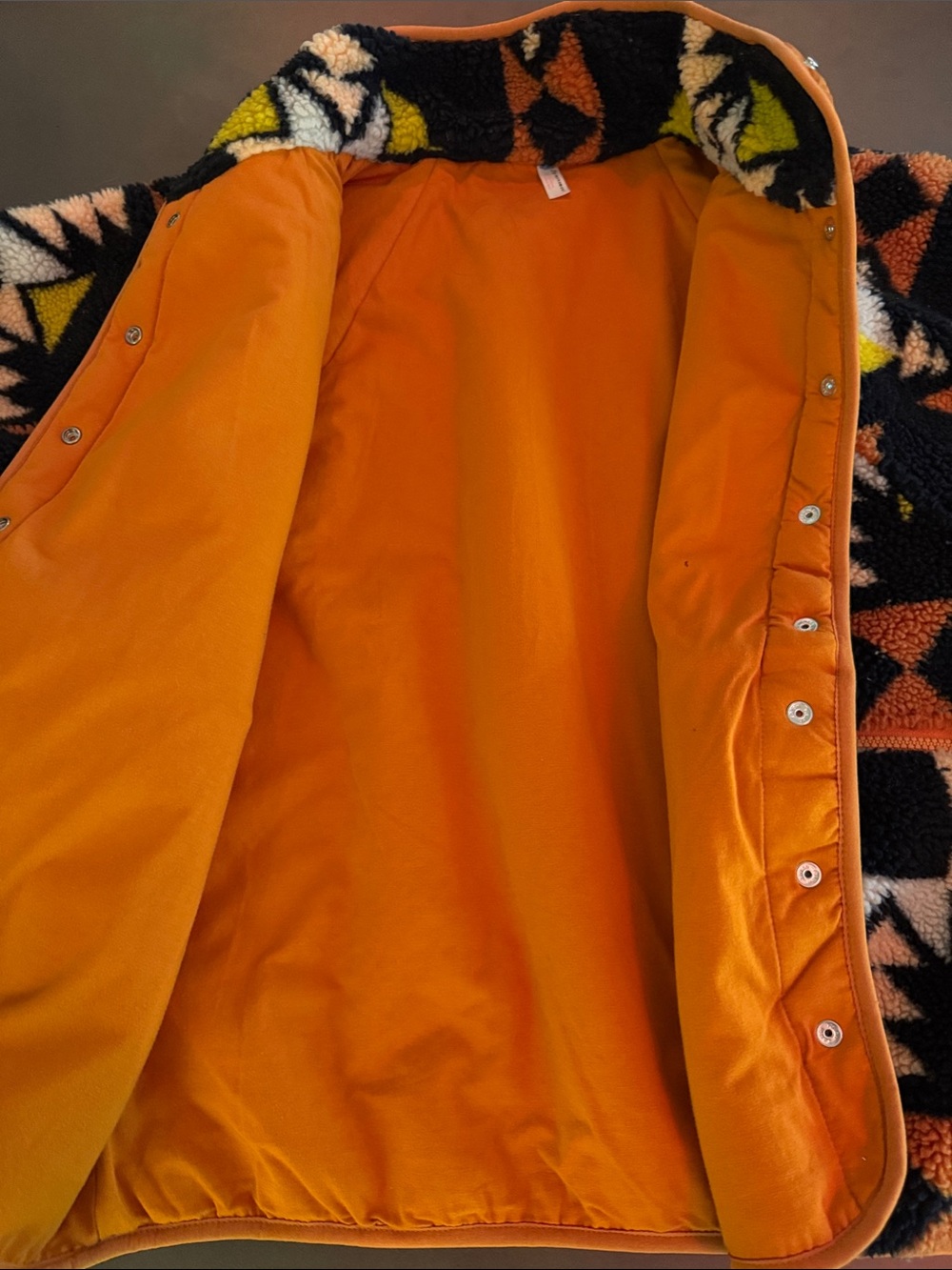 FP Movement by Free People Black Geometric Fleece Jacket with Orange Trim - Picture 4 of 5